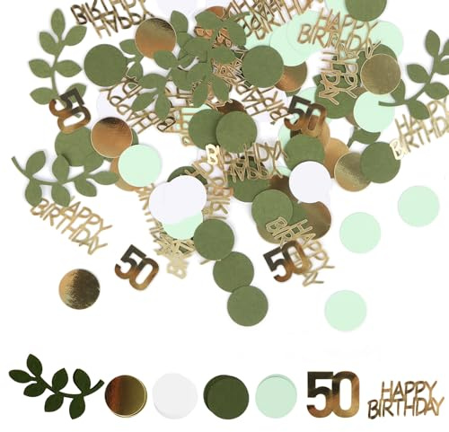 MplehDa Confetti Green Gold, 400pcs Birthday Decorative Confetti, Happy Cake Table Gold Party, Party Anniversary Decorations (50th), CBY-013