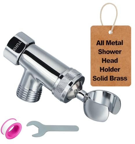 Shower Head Holder All Metal, Brass Adjustable Shower arm Bracket for Handheld, Hand held Showerhead Holder (B-Style Shower Arm Mount Premium Chrome