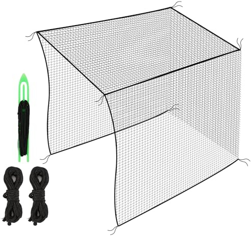 Amazgolf Red de golf de 10 x 10 x 10 pies sin marco, red de jaula de bateo de golf con herramienta de instalación rápida y cuerda, red de práctica de golf para interiores, exteriores, techo, garaje,