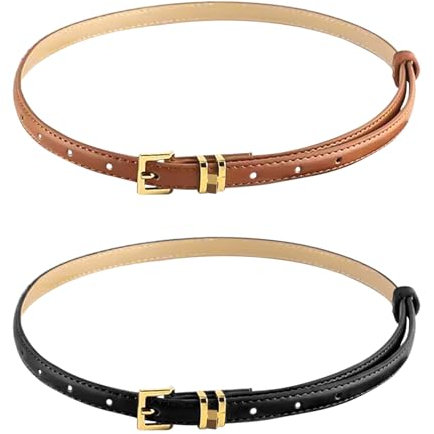 UILYNIU Skinny Ledergürtel - 2 Stück Schmaler Dünner Gürtel, Verstellbar Damen Dekorativen Gürtel, Taillengürtel für Kleider & Hosen