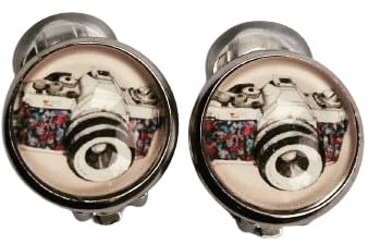 Cabochon Ohrclips Kamera mit Polster Edelstahl 12 mm