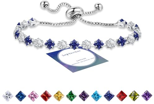 HEEYA Armband Damen Tennisarmband mit Glitzer Geburtsstein Zirkonia in 12 Farben Verstellbares Armband Sterling Silber Geburtstag Weihnachten Geschenk für Frauen Mädchen