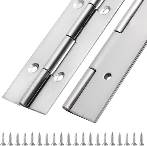 Klavierscharnier aus Edelstahl, 91,4 x 3,8 cm breit, 0,047 cm dick, durchgehende Scharniere für Schwerlastschrank, Tür, Werkzeugkasten, Holzbearbeitung, Möbel, Silber, 2 Stück