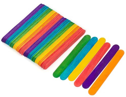 ANTETOK 200 st färgade jumbo hantverkspinnar 20 cm långa träfinish tungdepressorer björk färgglada träpinnar glasspinnar, 6 färger