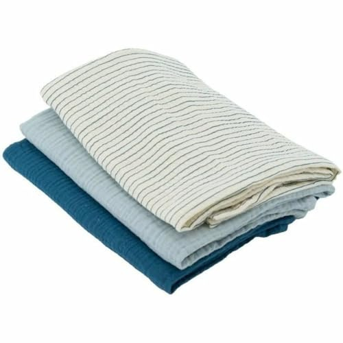 Domiva - Set mit 3 Mullwindeln aus Baumwollgaze: 1 Druck + 2 Uni Indigoblau, 60 x 60 cm, 1 Druck + 2 einfarbig, Indigoblau