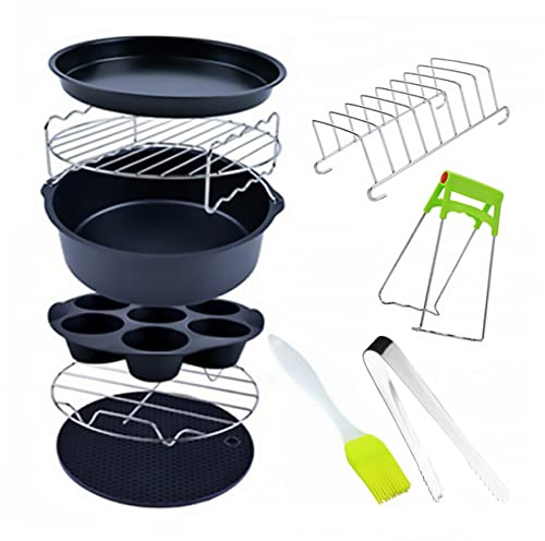 COLLBATH 9 Stück Heißluftfritteusen Edelstahl mit Antihaftbeschichteter 6-Zoll Kuchenform Spülmaschinenfestes Backset für Gesunde Zubereitung von Aufläufen und Snacks