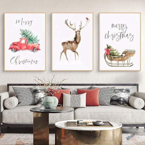 Viusneun 3er Weihnachts Poster Set, Frohe Weihnachten Wandbilder Premium Leinwandbilder Kunstdruck Poster Aesthetic Wandposter für Weihnachts Ohne Rahmen (30 x 40 cm)