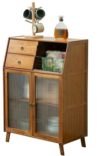 Gabinete de almacenamiento multifuncional de madera con puertas y cajones de cristal, armario de vino extraíble y abierto para cocina, para el hogar, sala de estar, almacenamiento de té