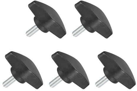 sourcing map 5Pcs Tee Wing Knobs Thumb Screws, M5 x 12mm Clamping Screw Knob Male Thread Carbon Steel T Shaped Thumb Screws Handle 36mm Dia. for Hand Tightening Knob Replacement, Black