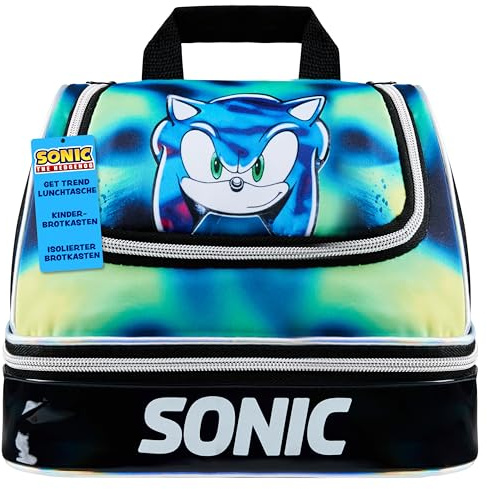 Get Trend SONIC THE HEDGEHOG Borsa Termica Porta Pranzo Bambini e Ragazzi | Lunch Box Termico con 2 Scomparti e Manico per Scuola, Asilo e Tempo Libero, Porta Merenda Idee Regalo (Nero Sonic)