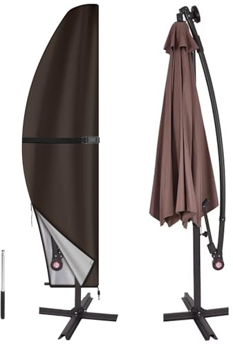 Patio Umbrella Cover Waterproof Outdoor Umbrella Cover Banana Parasol Cover for 9Ft to14Ft Cantilever Offset Umbrella (Brown, Fits Offset Umbrella 7.5 - 11.5 Feet)