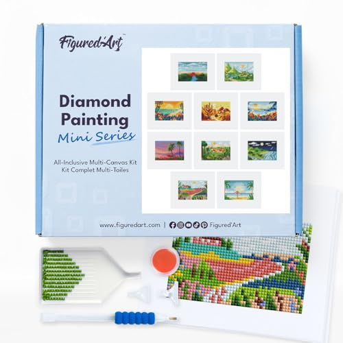 Figured'Art Mini Set Diamond Painting - Paesaggi Estivi - Scatola Premium 10 tele da 15x18cm, Diamonds Quadrati Art 5D - Hobby Attività Creativa per Adulti
