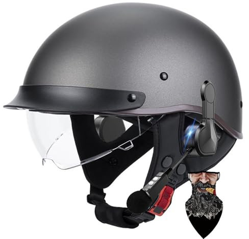 HALYING Casco Moto Vintage Unisex Casco Semi Aperto ECE Certificato con Visiera Retraibile,Materiale ABS Leggero,Fibbia Rapida Regolabile,Interno Rimovibile Traspirante per Scooter/Cruiser