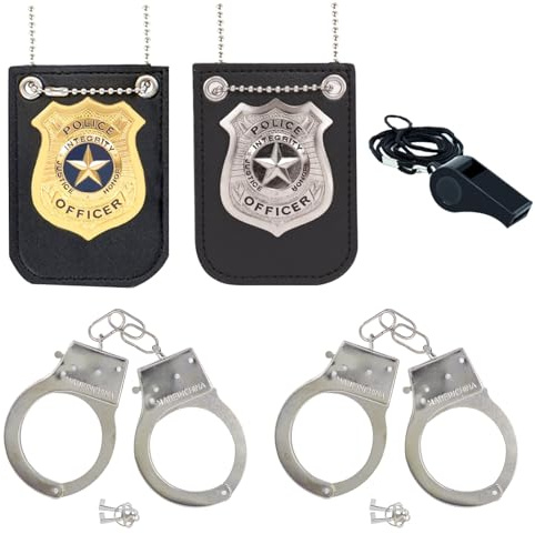 ZUCOS Polizei Kostüm Kinder, Polizist Handschellen Sonnenbrille Abzeichen Detective Cop Swat Rollenspiel Zubehör Halloween Party Kostüm Dress up (B, Medium)