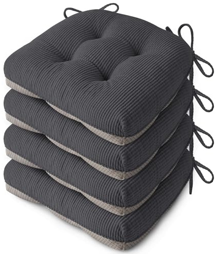 FlyGulls Seat Cushions for Dining Chairs, Anti Slip Kitchen Chair Cushions Set of 4, Soft Dining Seat Pads 18X16.5X3/46X42X8cm, Dark Grey