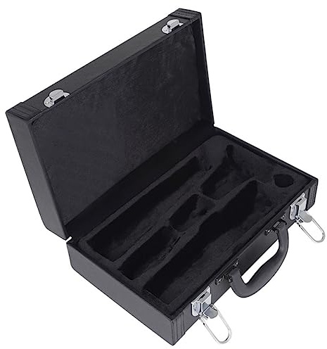 Klarinettenkoffer Leder Schwarz für Klarinette, Hartschalen Kasten | Lippenstiftetui mit Spiegel, Staubschutz und Stoßfestigkeit, Tragegriff, Vier Bodenstifte