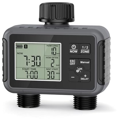 Centralina Irrigazione 2 Zone,Timer Irrigazione,Avere IPX5 Funzione Impermeabile con Programmatore Irrigazione Giardino,Timer Irrigazione Automatica Digitale,Per Prato, Giardino, Piscina