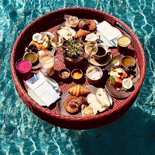 Lbxlhr Plateau en Rotin Flottant, Plateaux De Service Flottants, Bar De Table Rond, Plateaux De Service Ronds avec Poignées pour Plateau De Table Basse Tissé Décoratif(Brown,60cm)