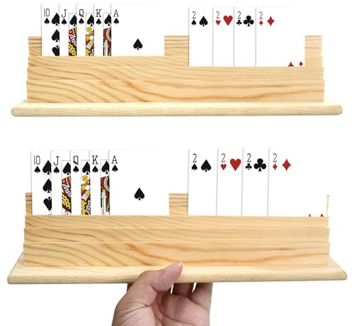 Godneei 2 PCS 3 Layers Playing Card Holder, Playing Card Holder for Kids, Wooden Display Stand, Game Accessory for Kids, Adults and Senior-30.9 x 5.6 x 10.1 cm
