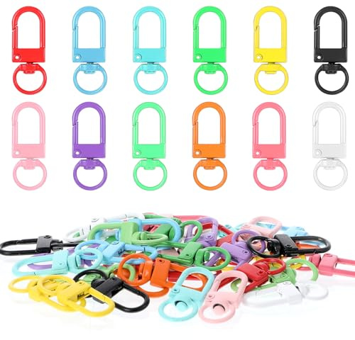 36PCS Metal Lobster Claw Clasps, Key Chain Clip Hooks Lanyard Snap Hooks with Split Key Rings, Keychain Hook for Hanging Crafts Jewellery Making(12 Colors)