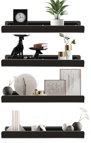 bluaqua 4er Set Wandregal,Schweberegal Bilderleiste, 40cm Wandboard für Bilderrahmen und Dekorationen, Industriedesign, Geeignet für Arbeitszimmer, Wohnzimmer und Küche.