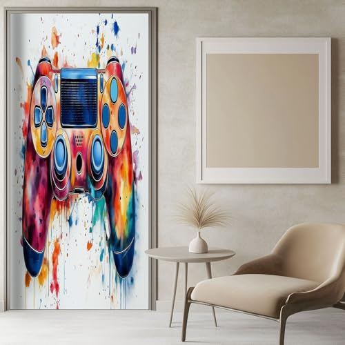 Türaufkleber Türtapete Gamecontroller-Graffiti 90x200 cm Farbe Selbstklebend TürPoster, Türfolie Poster Fototapete Abnehmbare Tapete Vinyl Tür Aufkleber Innentür Schlafzimmer Küche
