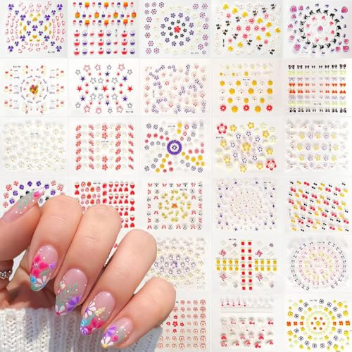 DEFGNOP 30 Feuilles Autocollants pour Ongles, Auto-adhésif Nail Art Sticker, Jolies Fleurs, Cœurs, Papillons, Stickers pour Ongles pour Enfants, DIY Design