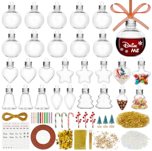 26 Stück Weihnachtskugeln Kunststoff, Transparent Weihnachtskugel zum befüllen Christbaumschmuck, Plastik Christbaumkugeln mit Aufklebern für Weihnachtsschmuck,Weihnachtsbaum, Party, DIY Dekoration