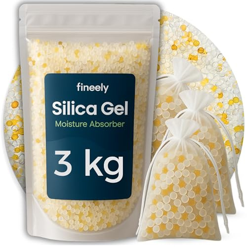 Fineely Déshumidificateur de gel de silice - Duo blanc 3 kg avec indicateur de couleur orange-vert boules de 3 à 5 mm - Séchoir à filament - Réutilisable - Granulés de séchage - Gel de silice