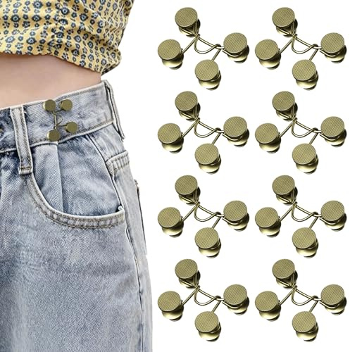 8 Stück Hosenbund Enger Machen, Hosen Enger Machen Clip, Hosen Verkleinern Clip, Verstellbare Taillenschnallen für Taillenumfang ändern, Hosenverkleinerung Knöpfe für Jeans, Rock (Bronze)