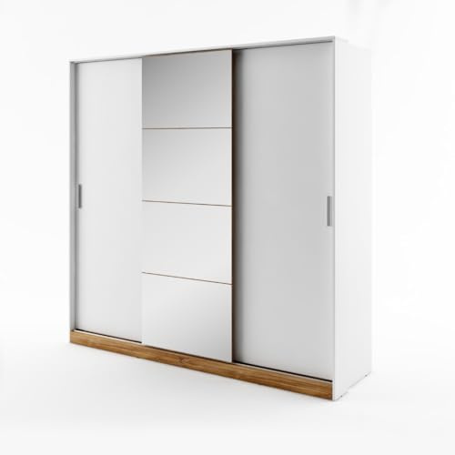 MINIO go for it - Armoire 3 Portes ENTON 200 cm à Portes coulissantes | Portes coulissantes et miroirs, couleur : blanc/chêne Stirling