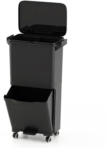 COSTWAY Cubo de Basura Cocina de 36L, Cubos de Basura de Reciclaje con 3 Compartimentos, Pedal y Ruedas Universales, Inferior Basculante, Papelera Cocina Reciclaje, 42 x 28 x 73,5 cm (Blanco)