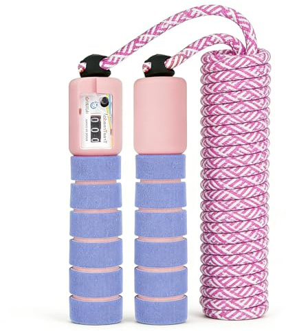 Comba Ajustable para Saltar la Cuerda, Niños y Adultos, Contador Ajustable,Mango de Espuma,Antideslizante y Fácil de Agarrar, Mango Rosa