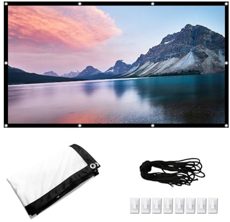 Écran de Projection Portable 16:9, avec Crochets et Cordes, Projection Recto Verso, écran de cinéma Pliable, Simple à Suspendre, Blanc, pour intérieur et extérieur (60 Pouces)