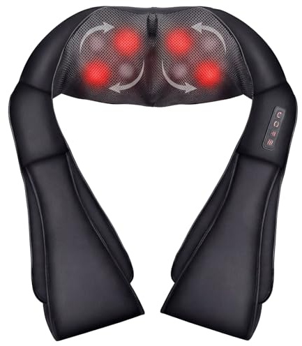 Masajeador Cervical y Espalda, Masajeador con Función de Calor, Masajeador Cervical con 3D Rotación y Masaje de Amasamiento Shiatsu Intensidad Ajustable, Maseajor Cervical y Espalda para Casa y Viaje