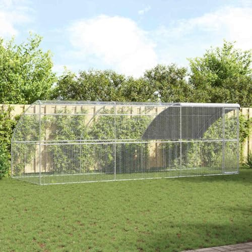Massbinet Hühnerkäfig Freilaufgehege Silber 600 x 200 x 198.5 cm Verzinkter Stahl 1 Tür