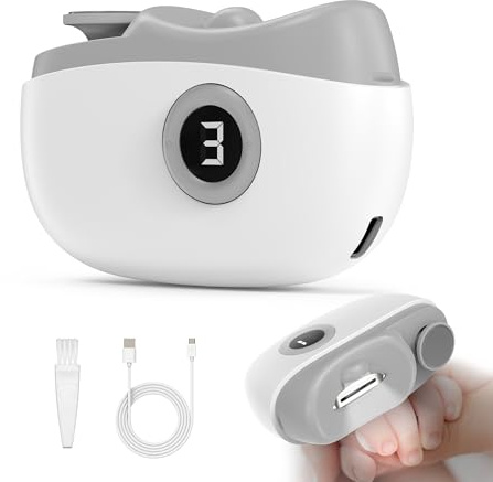 Cortauñas Electrico, 2 en 1 Cortaúñas Automático con Luz LED y Pantalla, 3 Velocidades Cortauñas Electrico, Recargable USB-C, Seguro para Uñas Bebés, Adultos y Personas Mayores - Blanco