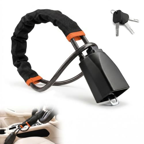Steering Wheel Lock, Seat Belt Lock, Flexible Car Lock Anti-Theft Device | 70cm Vehicle Security Lock with Cut Resistant Steel Cable, Universal Fit for Car, SUV, Pickup, Jeep, Van, RV with 3 Keys