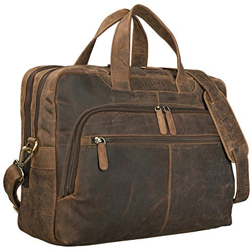 STILORD Lias Umhängetasche Leder Herren Braun Vintage 15,6 Zoll Laptoptasche Groß Schultertasche Arbeit Büro Uni Antik Echtleder