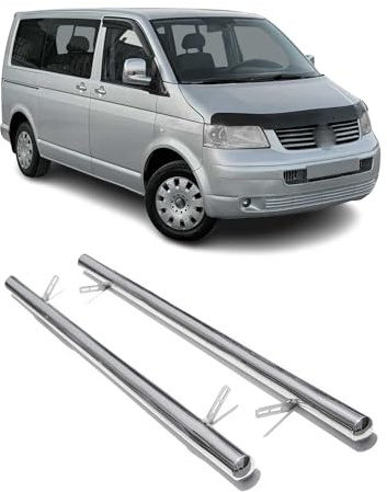 OMAC Edelstahl Trittbretter Schwellerrohre kompatibel mit VW Transporter T5 2003-2010 L1 Silber
