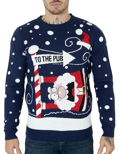 NOROZE Mens Womens Unisex Jumper Xmas Pullover Santa to The Pub Sweater (to The Pub Navy, Medium)