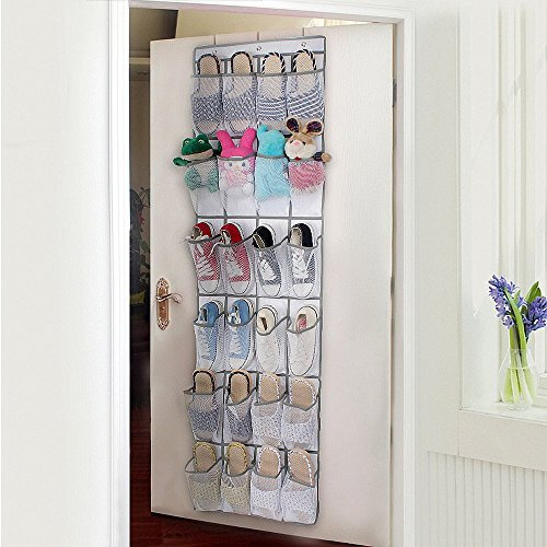 Aufbewahrungstasche für Schuhe, zum Aufhängen, Nylon-Netz, über der Tür, faltbar, mit Haken, 24 Taschen, Weiß