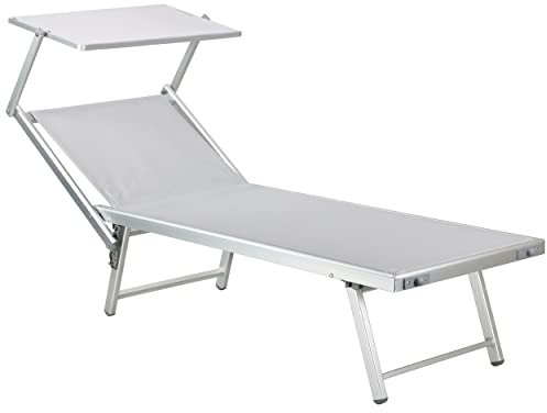Totò Piccinni Salento Lettino Prendisole Pieghevole in Alluminio con TETTUCCIO mare spiaggia piscina giardino (Grigio)