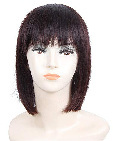 30,5 cm glatte Echthaar-Topper mit Pony, Clip-in-Haarteile für Frauen mit dünner werdendem Haar, Dunkelbraun