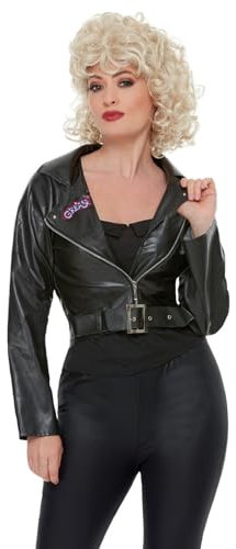Smiffys Grease T-Birds Jacket in Black for Women Adults, Embroidered Logo, Leather Look, Officially Licensed, Ideal for Matching Group Outfits in Music-Themed Fancy Dress Events Halloween