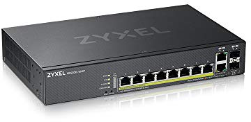 Zyxel Netzwerk Switch 8 Port | L2+ Managed GbE PoE+ | GS2220-10HP | 8x PoE mit 180W Budget + 2x Gigabit RJ-45/SFP Combo, Lüfterlos, NebulaFlex, L2 Multicast, IGMP Snooping, MVR