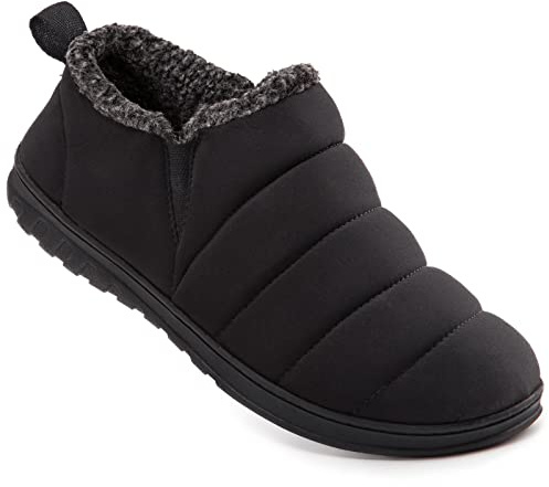 VeraCosy Men's Warm Quilted Memory Foam Ankle Mule Slippers Cosy Indoor Outdoor House Shoes with Elastic Gores Black, 9 UK