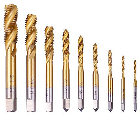 Rocaris 9 Pack of M2 M2.5 M3 M4 M5 M6 M8 M10 M12 Titanium Coated HSS Spiral Flute Metric Taps Set