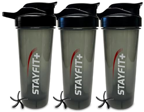 Stayfit Classic Loop Top Protein Shaker Bottle, 24-Ounce Pack of 3 (Smoke)