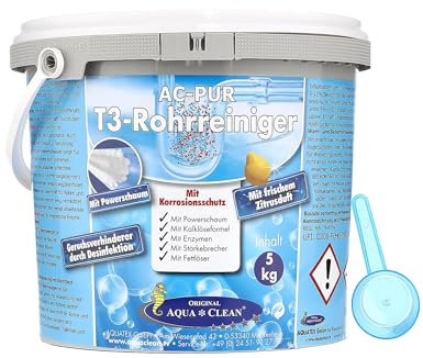 Aqua Clean Rohrreiniger T3 5kg mit Sauerstoff, Citrusduft, für Rohre und Abflüsse, Verstopfungen lösen und vorbeugen, Korrosionsschutz, Powerschaum, solid, DRAIN_OPENER_SUBSTANCE